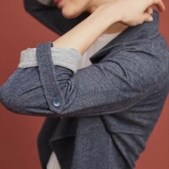 Anthropologie Dolan Chambray Open Cardigan Jacket Dark Blue Waterfall Size Small - Picture 12 of 12